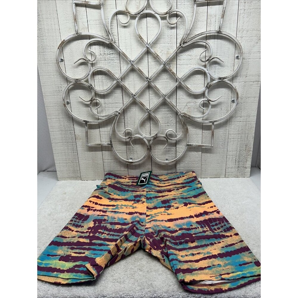 PUMA Biking Shorts Stretch Women Tie Dye Colorful Orange/Green/Purple SZ XLg New